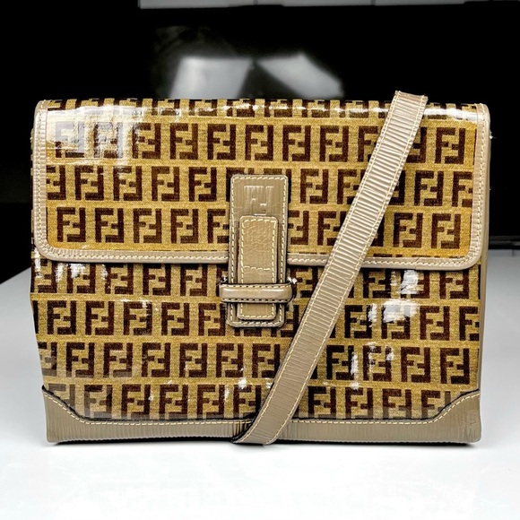 FENDI Zucca Shoulder Bag Coating Canvas And Leather - Picture 1 of 12